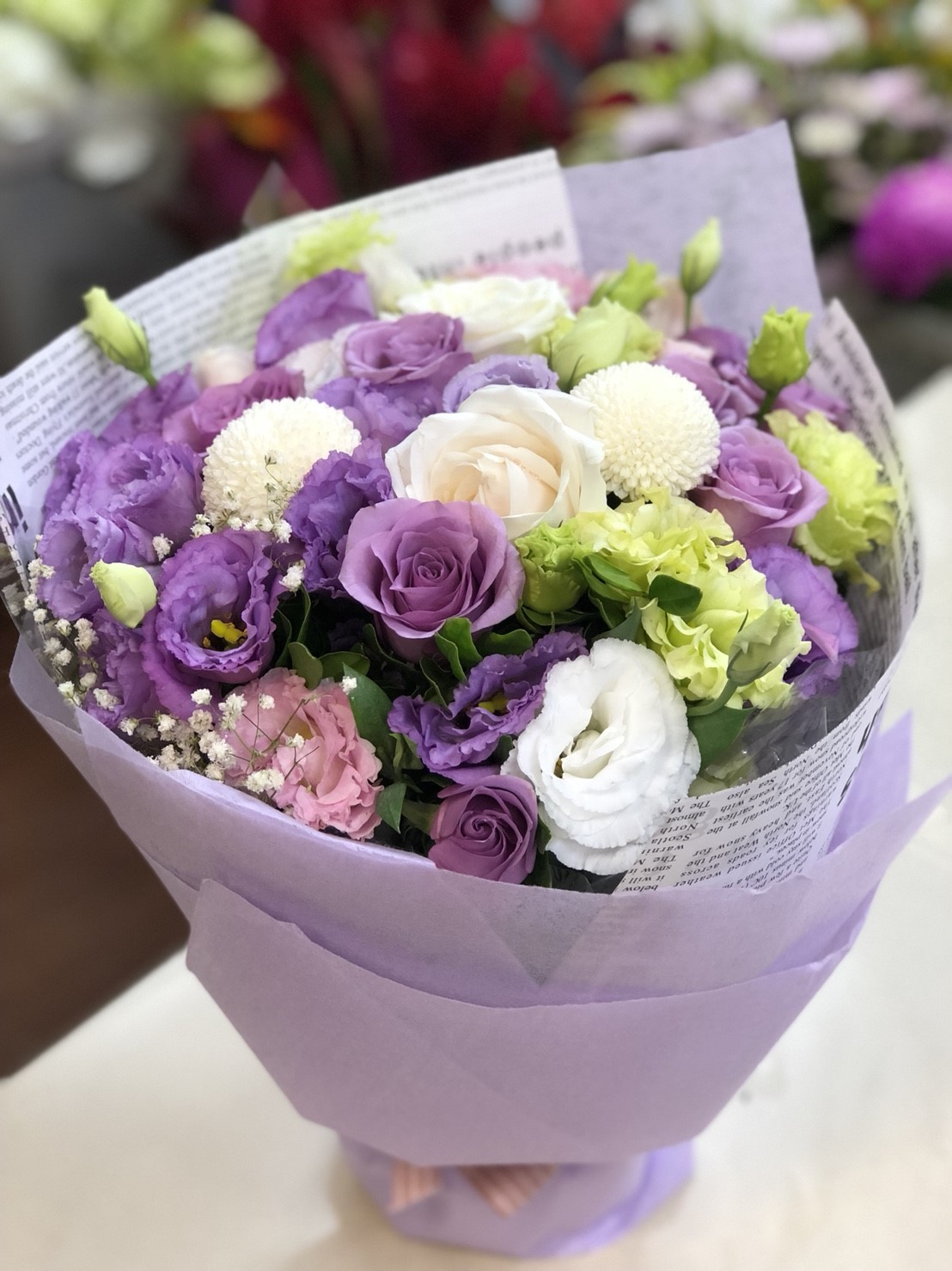 紫有戀上妳 紫玫瑰桔梗花束 喜樂創意設計花店